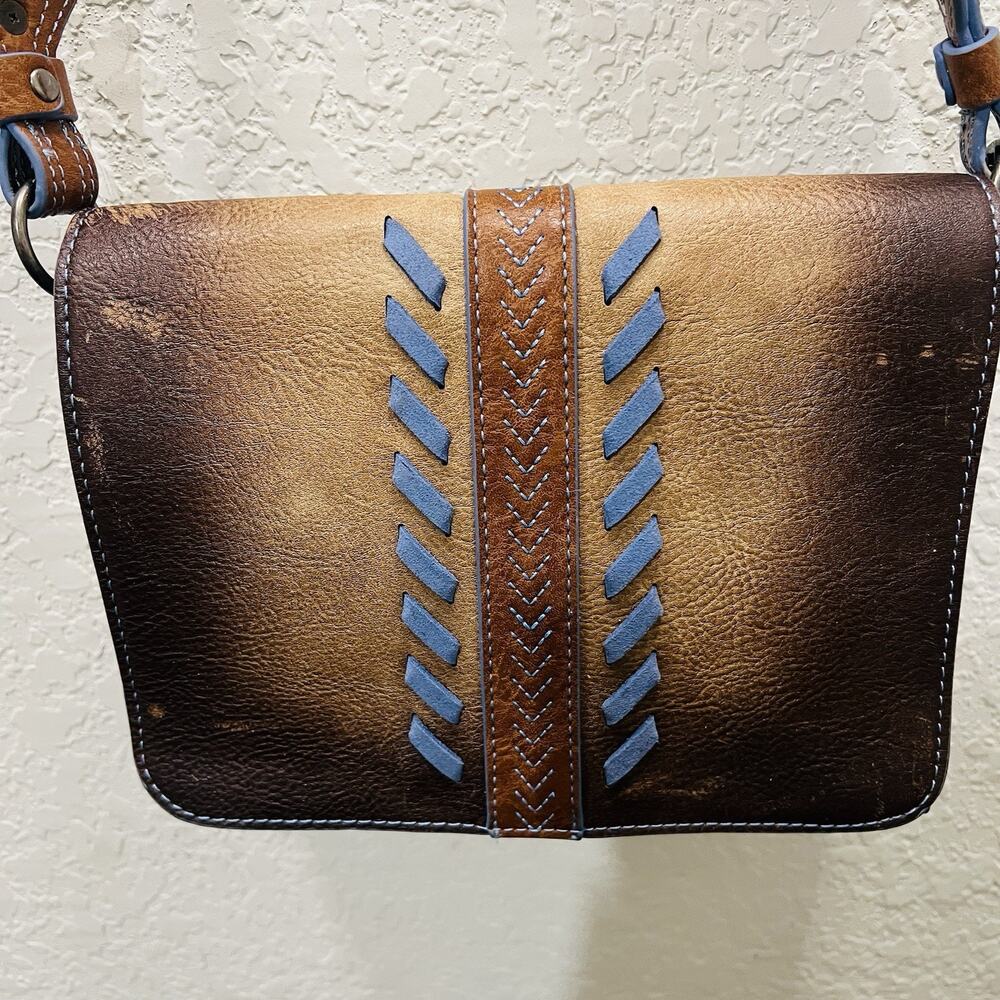 Catchfly Western Womens Wild Blooms Crossbody Purse Bag Brown Blue